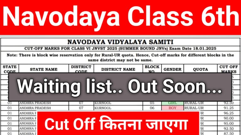 Navodaya Class 6th Waiting list 2026 Out Soon | नवोदय कक्षा 6वीं का वेटिंग लिस्ट कब आयेगा